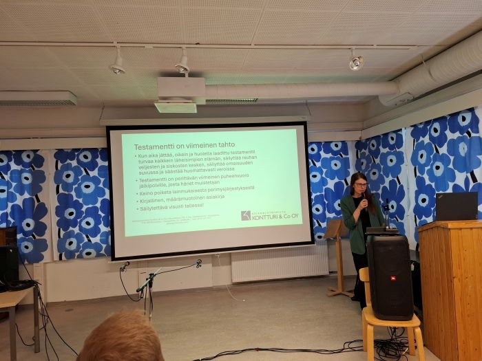 Asianajotoimisto Kontturi & Co Oy. Niina Kukkonen kertoi testamentista.
